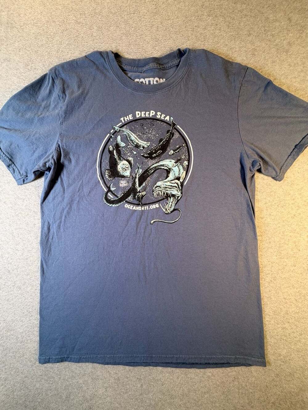 Cotton Crustcean The Deep Sea T-Shirt Size M Blue Graphic Tee